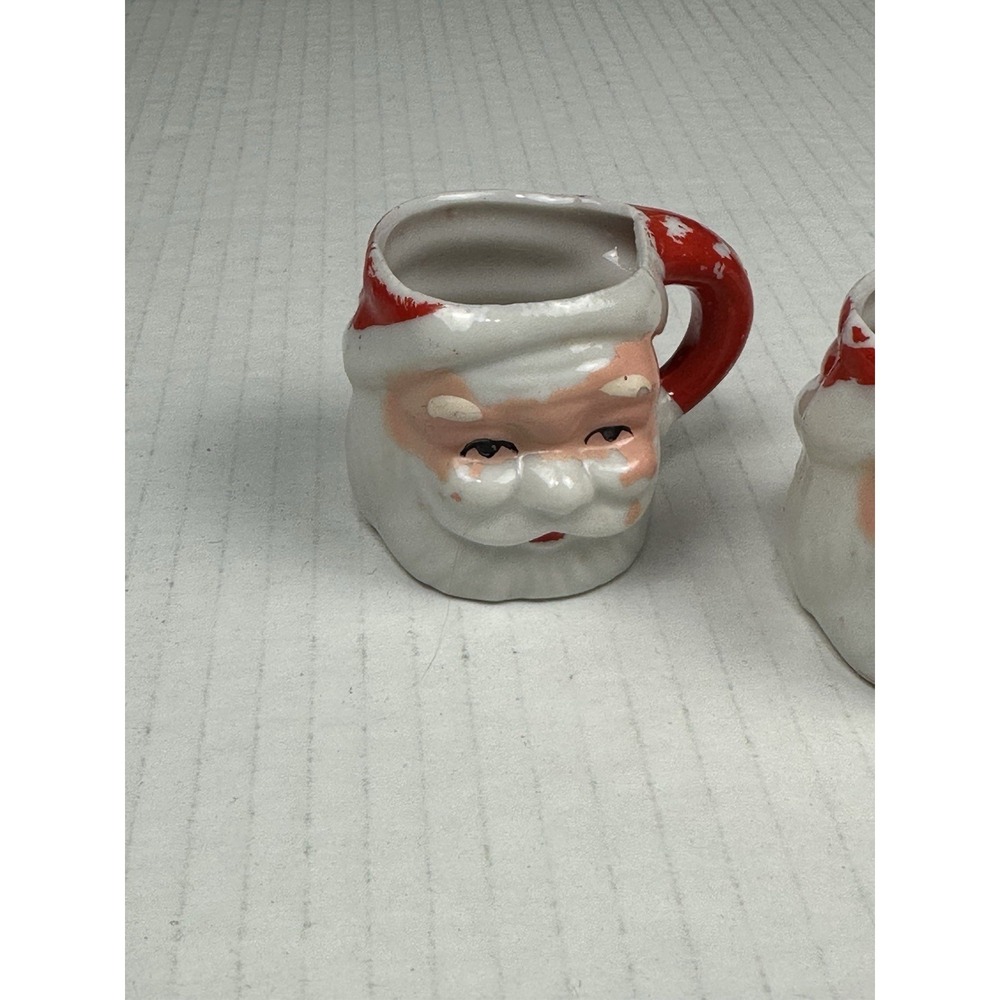 VTG Miniature Ceramic Santa Claus Mug Pair Toothpick Candle Holder Christmas - Picture 2 of 8